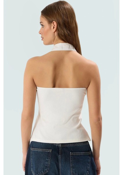 Polo Yaka Fermuarlı Kolsuz Fitted Örme Bluz Yazlık Günlük Premium Kalite Özel Tasarım modelleri