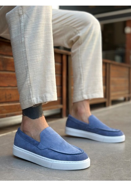 BA0241 Bağcıksız Yüksek Taban Mavi Süet Erkek Ayakkabı