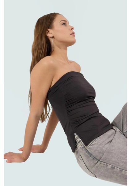 Straplez Fitted Vücut Örme Bluz Yazlık Viskoz Polyester Trend Tasarım Seçkin Malzeme fiyatları