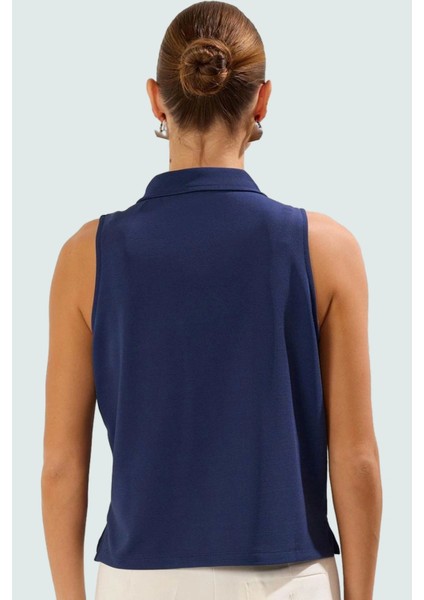 Örme Polo Yaka Kolsuz Bluz Regular Kalıp Rahat Yazlık Modern Stil Seçkin Malzeme Trend Tasarım modelleri