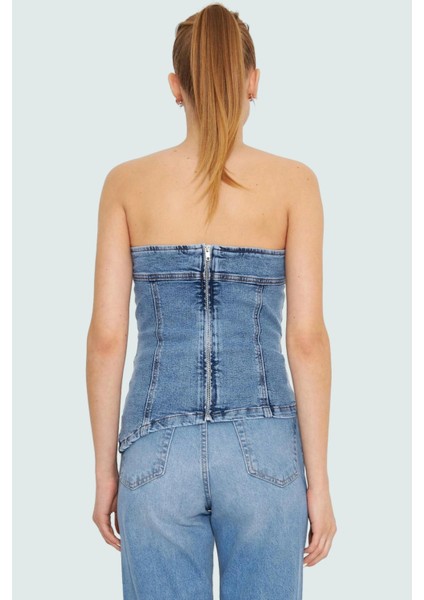 Kadın Denim Fitted Straplez Bluz Yazlık Günlük Stil Kullanım Için Şık Görünüm fırsatları