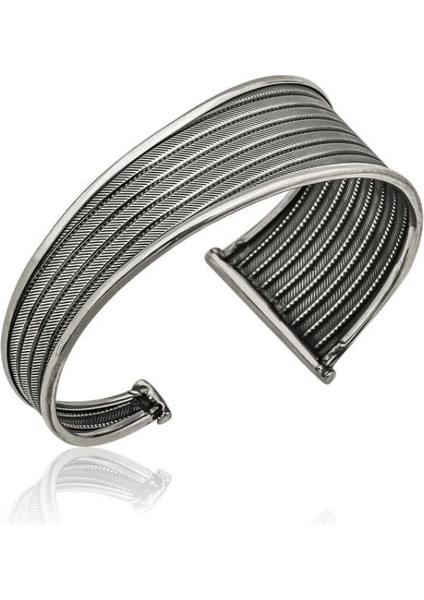 925 Ayar Gümüş Eskitme Desenli Bilezik (T6117) (7272)