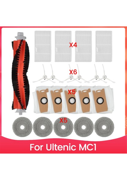 Ultenic Mc1 Robot Süpürge Ana Yan Fırça Hepa Filtre Silindiri Paspas Pedleri Toz Torbaları Aksesuarları (Yurt Dışından)