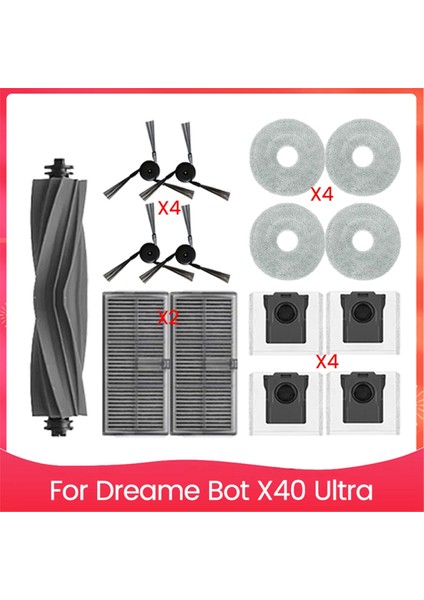 Dreame Bot X40 Ultra Robot Süpürge Yedek Parçaları Kauçuk Ana Yan Fırça Hepa Filtre Paspas Bezi Toz Torbaları (Yurt Dışından)
