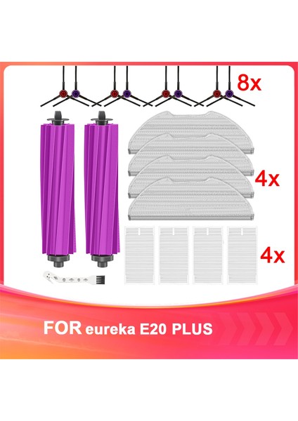 Eureka E20 Plus Robot Süpürge Yedek Parçaları, Kauçuk Fırça, Kenar Süpürme Fırçaları, Hepa Filtreler, Paspas Pedleri (Yurt Dışından)
