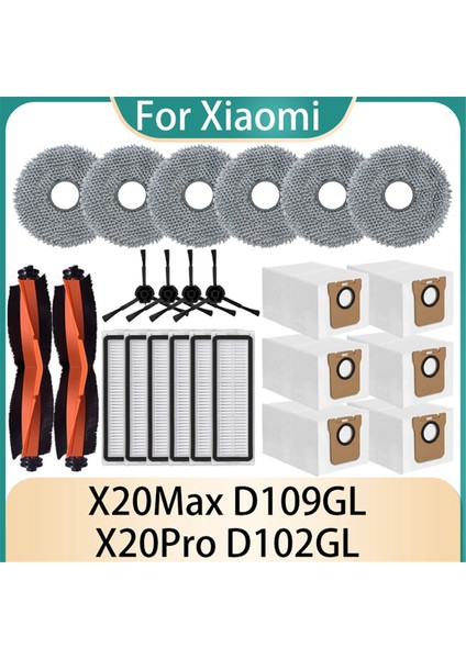 Xiaomi Mijia X20 Max D109GL Robot Süpürge Aksesuarları X20PRO D102GL Parçaları Silindir Fırça Filtre Paspas Pedleri Toz Torbaları (Yurt Dışından)
