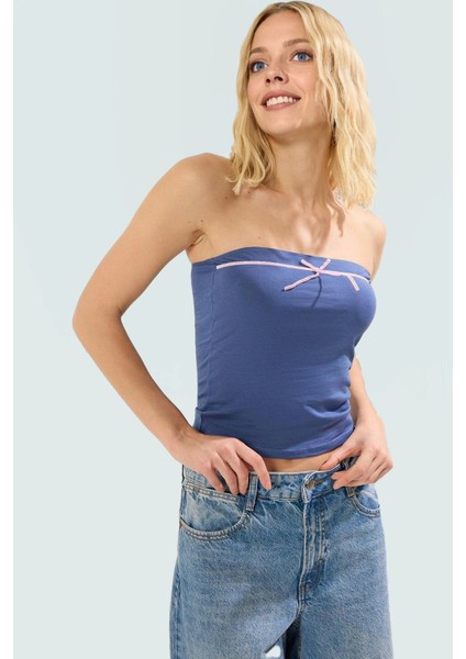 Melanj Fitted Vücuda Oturan Straplez Bluz Yazlık Pamuklu Günlük Dayanıklı Malzeme Seçkin