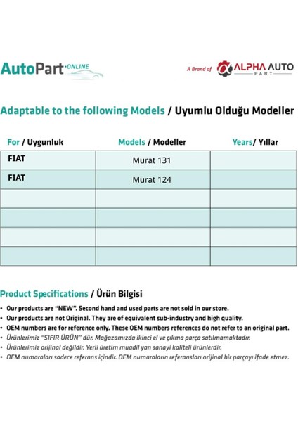 Fiat Murat 131, 124 için Gaz Pedalı fiyatları