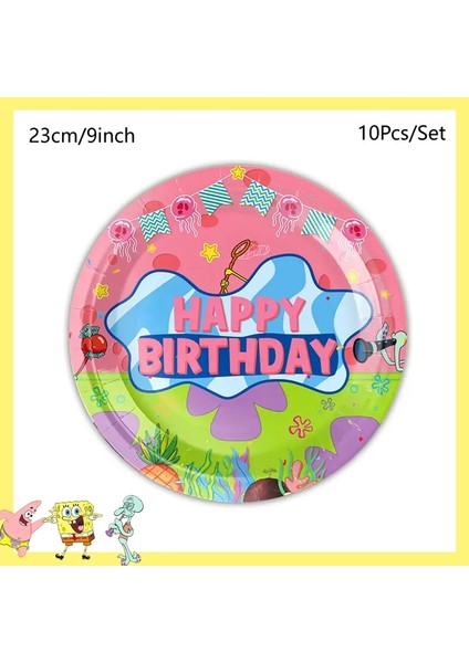 Spongebob Parti Dekorasyonları Tek Kullanımlık Sofra Sabah Kupası Bebek Duş Doğum Günü Tema Plakası Maskesi Çocuk Doğum Günü Partisi Renk: 9 Inç Plaka 10 Pcs (Yurt Dışından)