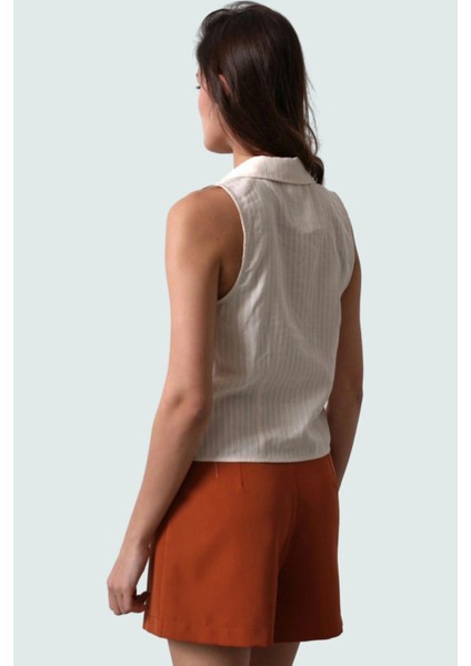 Yazlık Keten Görünümlü Kolsuz Bluz Regular Kalıp Önü Bağcıklı Modern Stil Özenle Seçilmiş modelleri