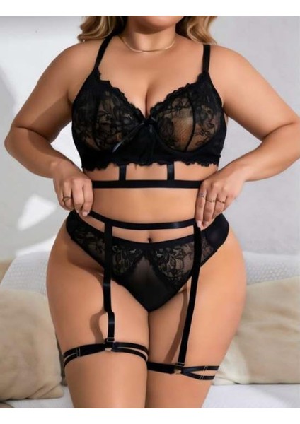 - Büyük Beden Siyah Dantel Işlemeli Ipli Jartiyer Takımı fiyatları