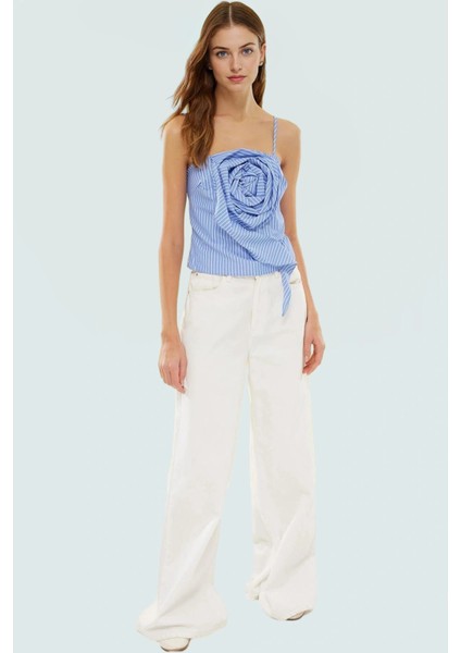 Şık Çizgili Dokuma Bluz Kare Yaka Kolsuz Yazlık Rahat Özenle Seçilmiş Özel Tasarım fiyatları