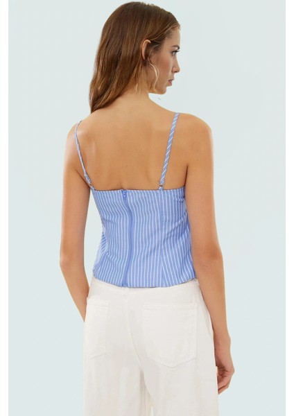 Şık Çizgili Dokuma Bluz Kare Yaka Kolsuz Yazlık Rahat Özenle Seçilmiş Özel Tasarım modelleri