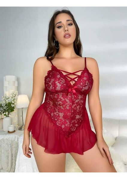- Büyük Beden Bordo Dantel Işlemeli Fırfırlı Babydoll fiyatları