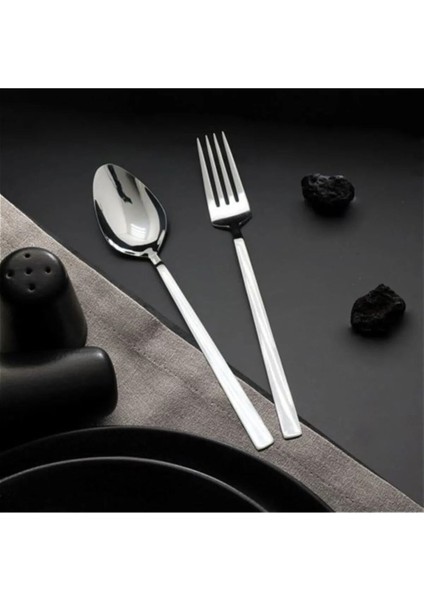 24 Parça Çelik Yemek Takımı, Şık ve Dayanıklı Düz Model Set