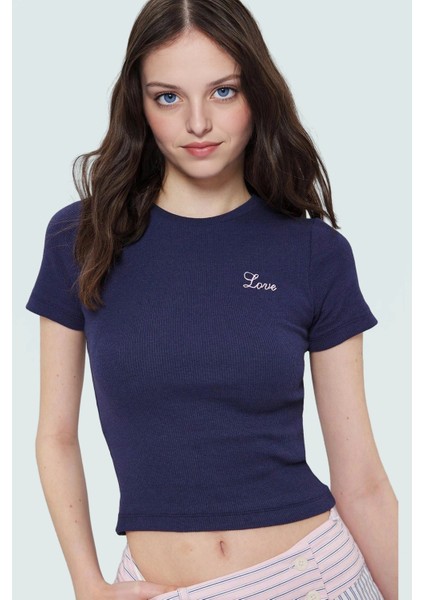 Kısa Kollu Bisiklet Yaka Fitted Örme Bluz Modern Stil Uzun Ömürlü Zarifane Tasarım