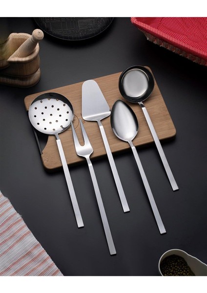 Paslanmaz 5 Parça Servis Seti: Kepçe, Kaşık, Spatula ve Çatal, Günlük Kullanım Için Uygun