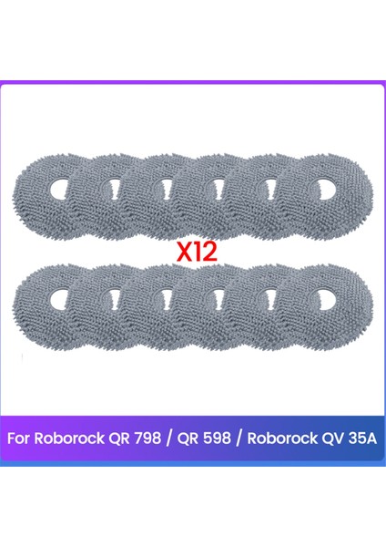 Roborock Qv 35A / Qr 598 / Qr 798 Robot Süpürge Aksesuarları Için 12 Adet Yıkanabilir Paspas Bezi Yedek Parçaları (Yurt Dışından)