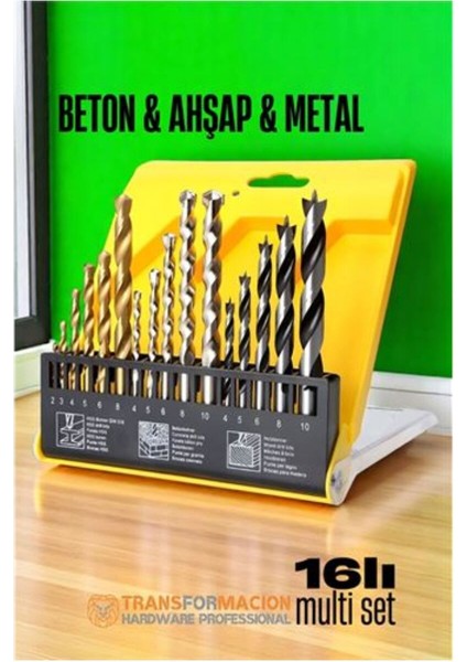 Çok Amaçlı Matkap Ucu Seti, 16 Parça, Beton, Metal, Ahşap Için Ideal, Dayanıklı ve Kullanışlı