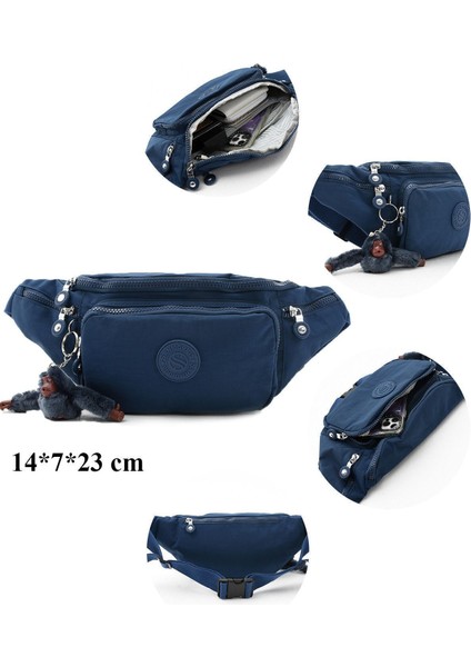 Unisex Klinkır Kumaş Suya Dayanıklı Ayarlanabilir Açık Gri Renkli Bel ve Omuz Çantası