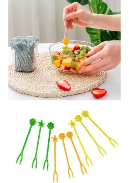 Renkli Plastik Sunum Cips Meyve Çatalı, 1000 Adet, Metalik Parlak Tasarım