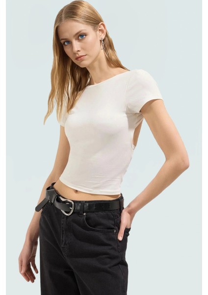 Bisiklet Yaka Kısa Kollu Fitted Örme Bluz Rahat Kullanım Zarifane Tasarım Trend