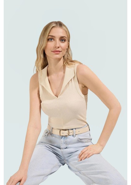 Kadın Polo Yaka Fitted Kaşkorse Bluz Yazlık Günlük Kombin Yüksek Kalite Özel Tasarım