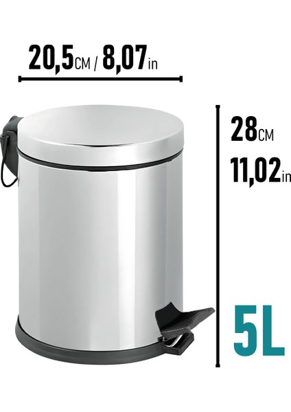 Paslanmaz Çelik Pedallı Çöp Kovası 5 Lt - Banyo Ve Ofis İçin İdeal fiyatları