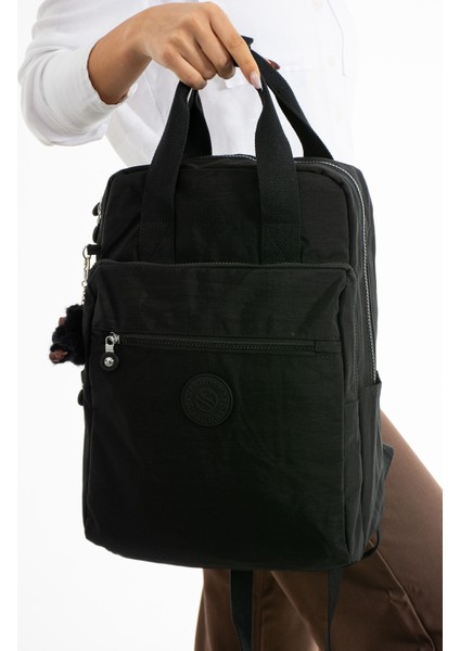 Unisex Suya Dayanıklı Krinkıl Kumaş Çok Gözlü Büyük Boy Laptop Okul ve Sırt Çantası