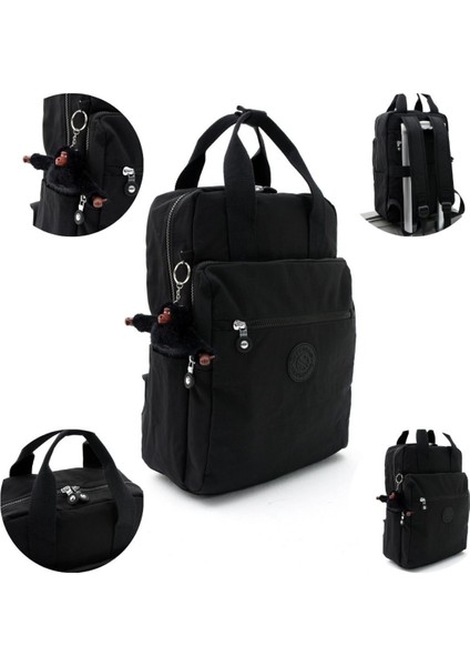 Unisex Suya Dayanıklı Krinkıl Kumaş Çok Gözlü Büyük Boy Laptop Okul ve Sırt Çantası