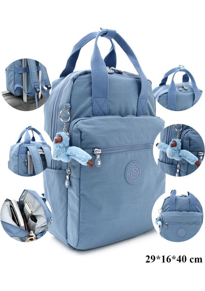 Unisex Suya Dayanıklı Krinkıl Kumaş Çok Gözlü Büyük Boy Laptop Okul ve Sırt Çantası