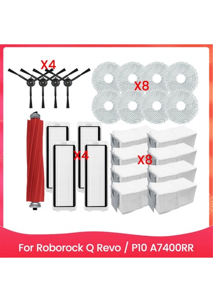 Roborock Q Revo P10 A7400RR Elektrikli Süpürge Yedek Parçaları Için 25 Adet Vakum Fırçası Toz Torbası Filtresi ve Paspas Bezi Seti (Yurt Dışından)