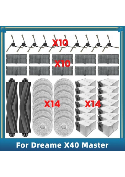 Dreame X40 Master Elektrikli Süpürge Aksesuarları Için 50 Adet Yedek Parça Ana Yan Fırça Paspas Bezi Toz Torbası Hepa Filtre (Yurt Dışından)