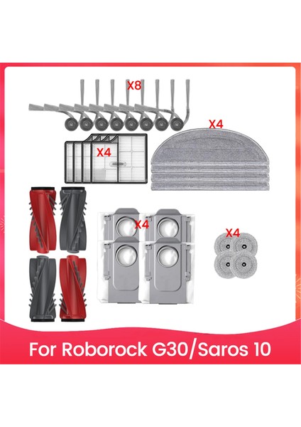 Roborock G30 Saros 10 Robot Süpürge Aksesuarları Yedek Parçaları Ana Fırça Yan Fırça Filtre Toz Torbası Paspas Bezi (Yurt Dışından)