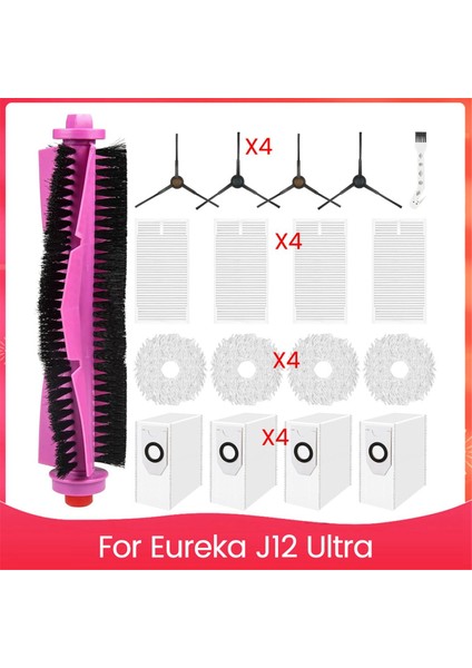 Eureka J12 Ultra Robot Süpürge Yedek Parçaları Ana Yan Fırça Hepa Filtre Paspas Bezi Toz Torbaları (Yurt Dışından)