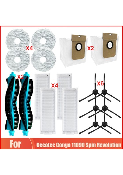 Cecotec Conga 11090 Spin Revolution Elektrikli Süpürge Yedek Parçası Silindir Yan Fırça Hepa Filtre Paspas Bezi Toz Torbaları (Yurt Dışından)