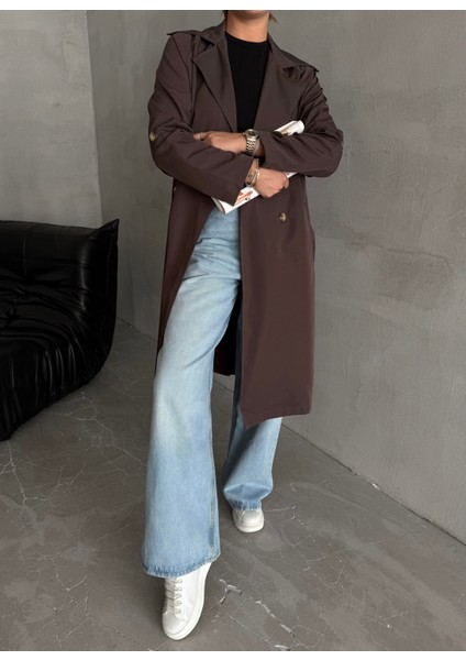 Kahve Dökümlü Uzun Trençkot fiyatları