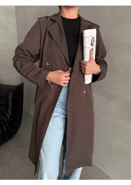 Kahve Dökümlü Uzun Trençkot modelleri
