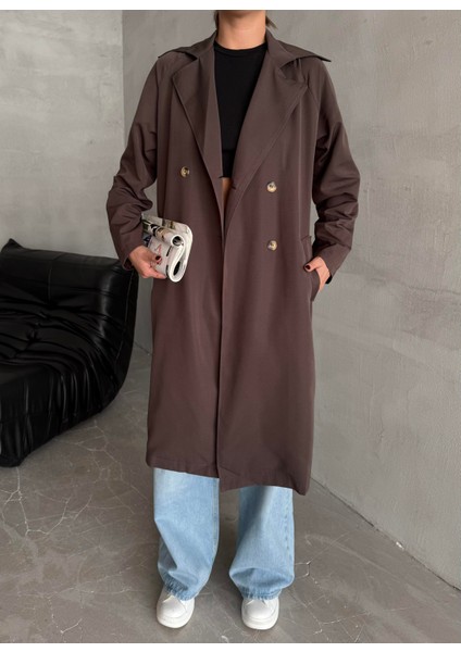 Kahve Dökümlü Uzun Trençkot fırsatları