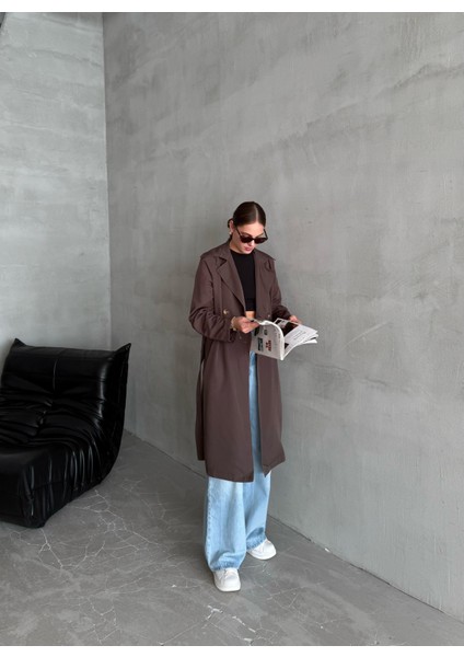 Kahve Dökümlü Uzun Trençkot indirimleri