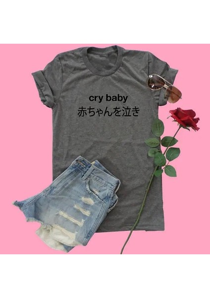 Skuggnas Crybaby Japon T-Shirt Babygirl Harajuku Tshirt Grunge Estetik Tee 90S Moda Kadınlar Goth Kırık Rüyalar Kulüp Üstleri Renkler: D0544/BOYUT (Abd) (Yurt Dışından)