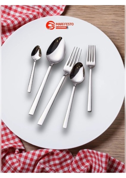 30 Parça Gri Çelik 6 Kişilik Çatal ve Kaşık Takımı