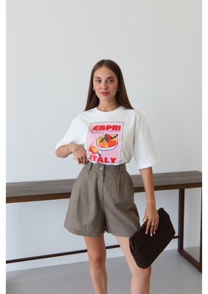 Beyaz Capri Baskılı T-Shirt fiyatları