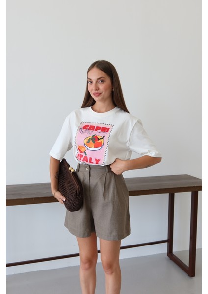Beyaz Capri Baskılı T-Shirt indirimleri