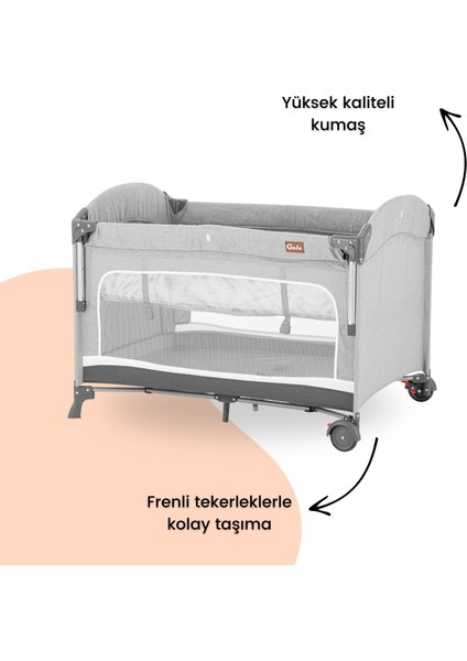 Omega Anne Yanı Sallanır Cibinlikli Oyun Parkı Park Yatak Bebek Beşik 70X110 cm