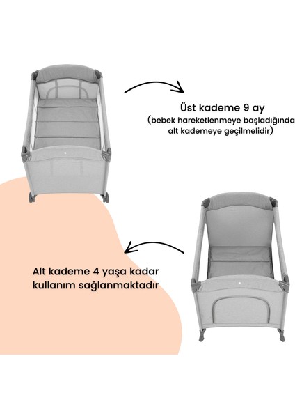Omega Anne Yanı Sallanır Cibinlikli Oyun Parkı Park Yatak Bebek Beşik 70X110 cm