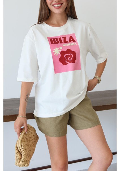 Beyaz Ibiza Baskılı T-Shirt fiyatları