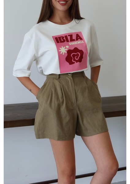 Beyaz Ibiza Baskılı T-Shirt fırsatları