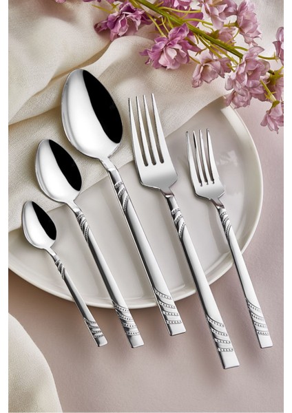 30 Parça Çelik Düz Çatal Kaşık Seti, 6 Kişilik, Desenli Kutulu, Şık ve Dayanıklı fiyatları