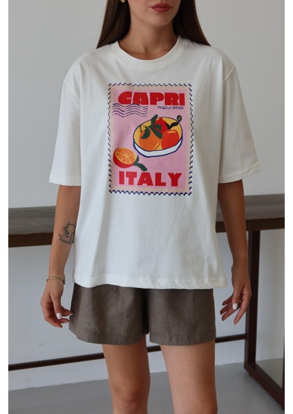 Beyaz Capri Baskılı T-Shirt fiyatları